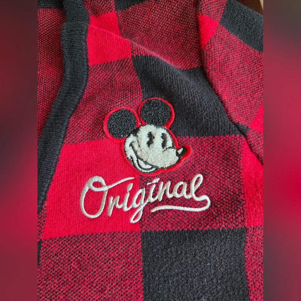 Disney Parks Mickey Mouse Buffalo Plaid Cardigan Sweater - Red & Black - Size L - Picture 9 of 11